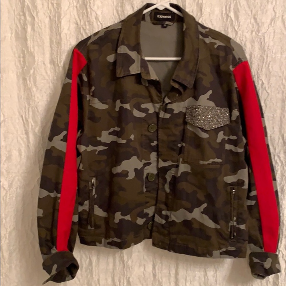 Striped Camo Cropped Military Jacket